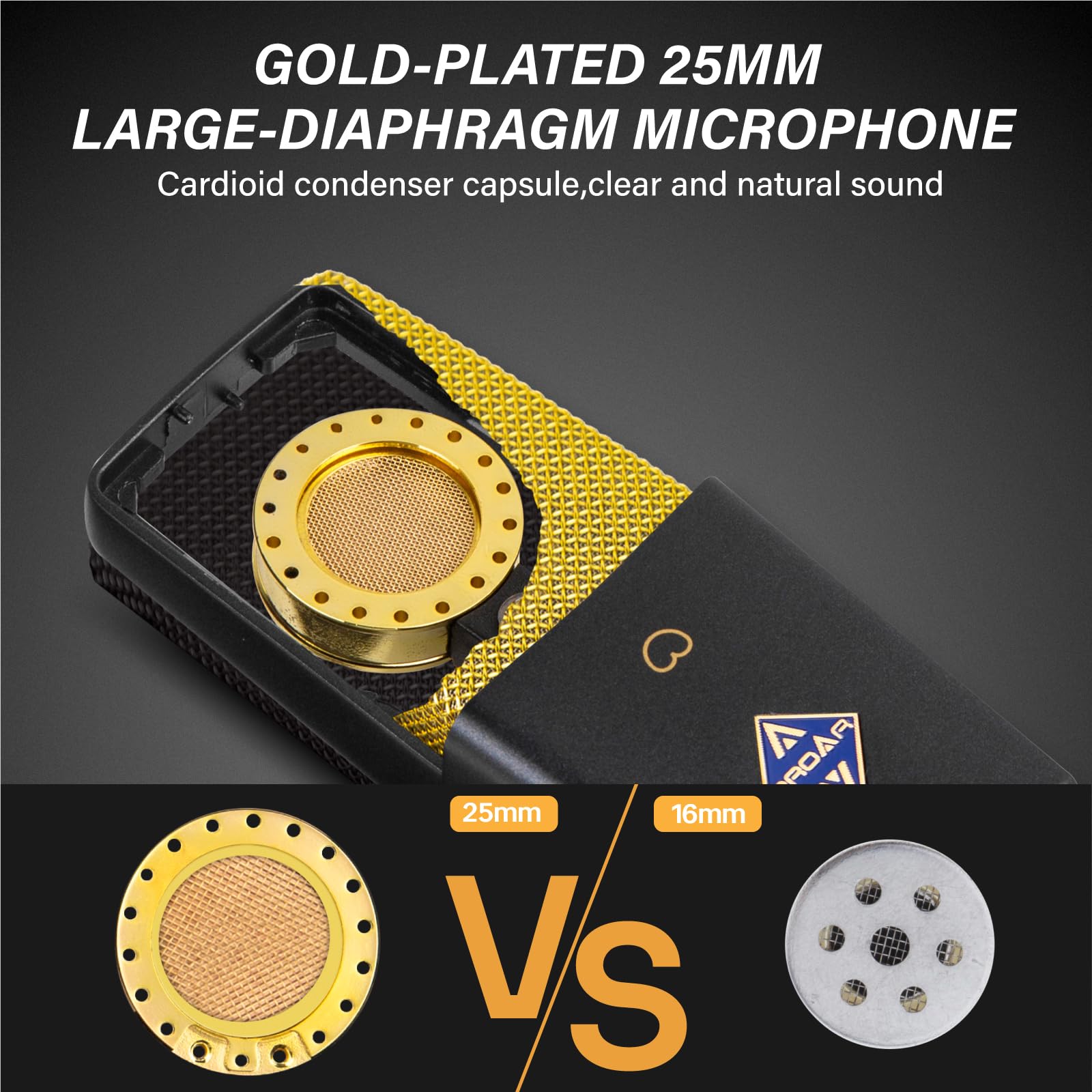 PROAR XLR Podcast Microphone Professional Cardioid Studio Condenser Microphone 25mm Large Diaphragm Computer PC Gaming Mic Kit w